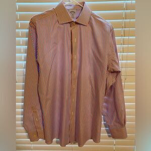Brooks Brothers Regent Fit Coral Blue Stripe Dress Shirt 15.5 NWOT
